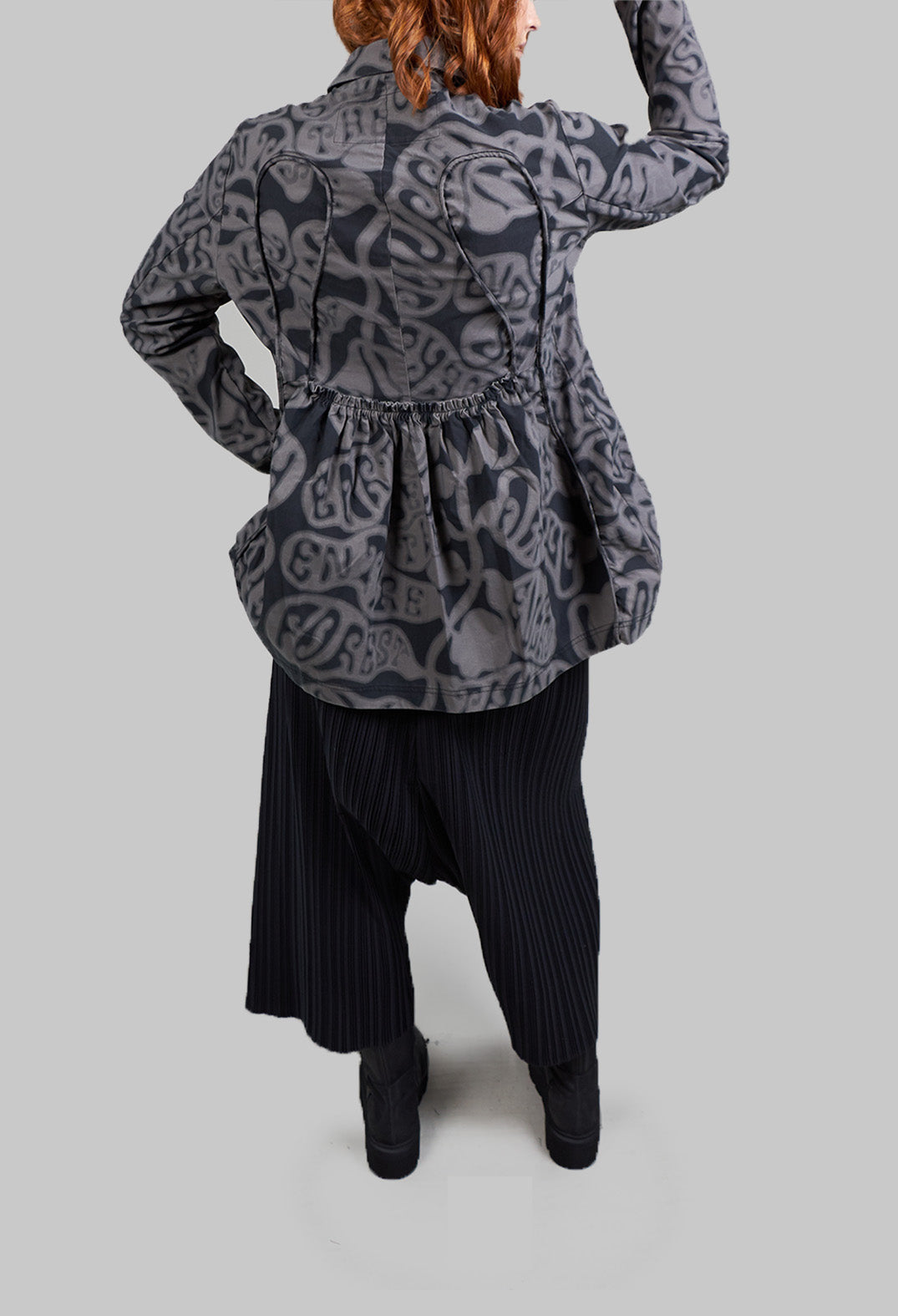 Pleated Drop Crotch Trousers in Black