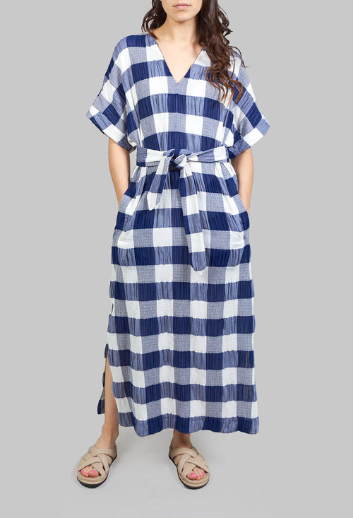 Crinkle Dress In Blue and White Check