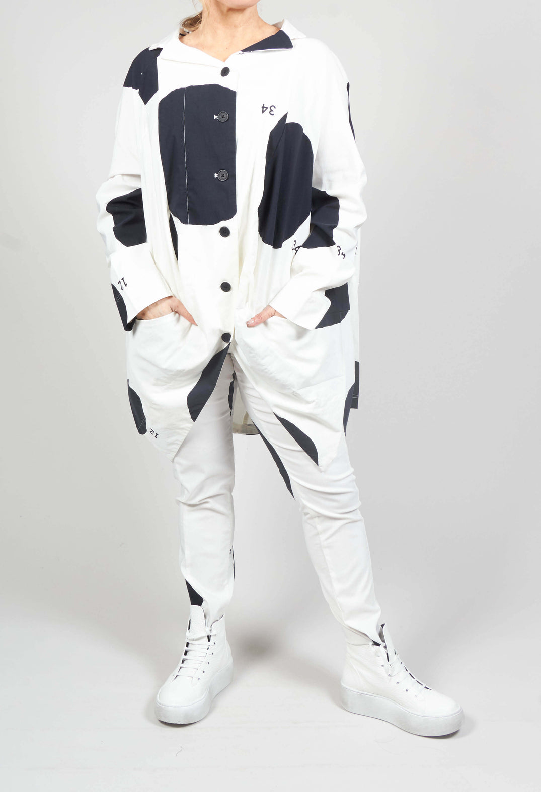 Oversized Button Through Jacket in Black Print