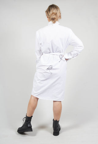 Oversized Belted Shirt Dress with Pattern in White