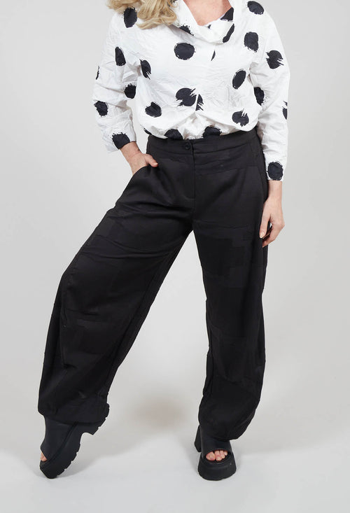 Patterned Wide Leg Trousers in Black