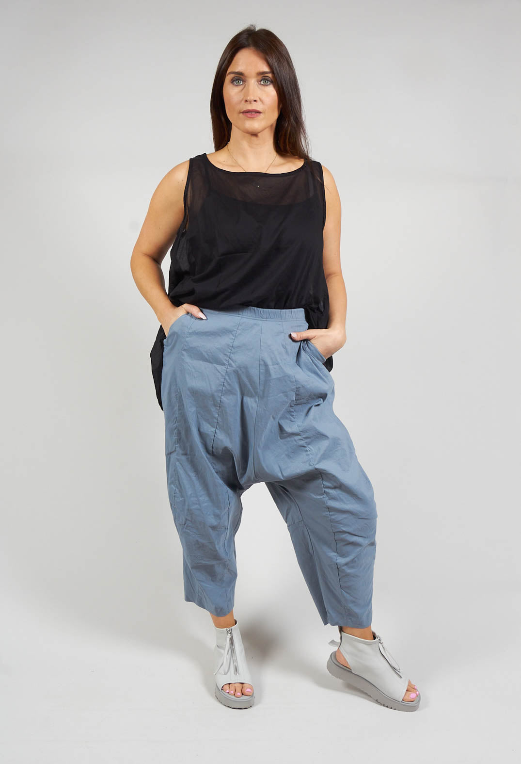 Peg Trousers with Drop Crotch in Water