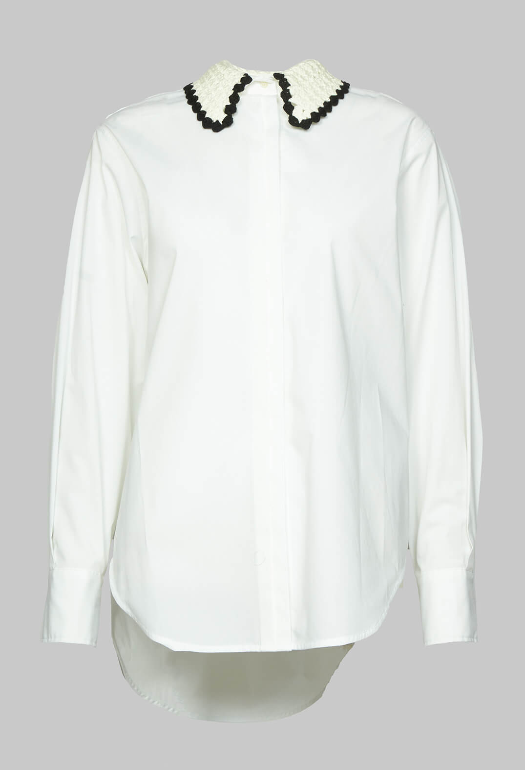 poplin cotton shirt with knitted collar in white