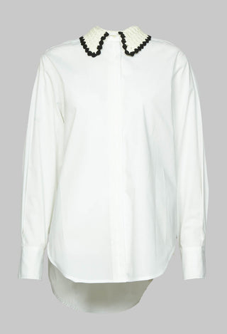 poplin cotton shirt with knitted collar in white