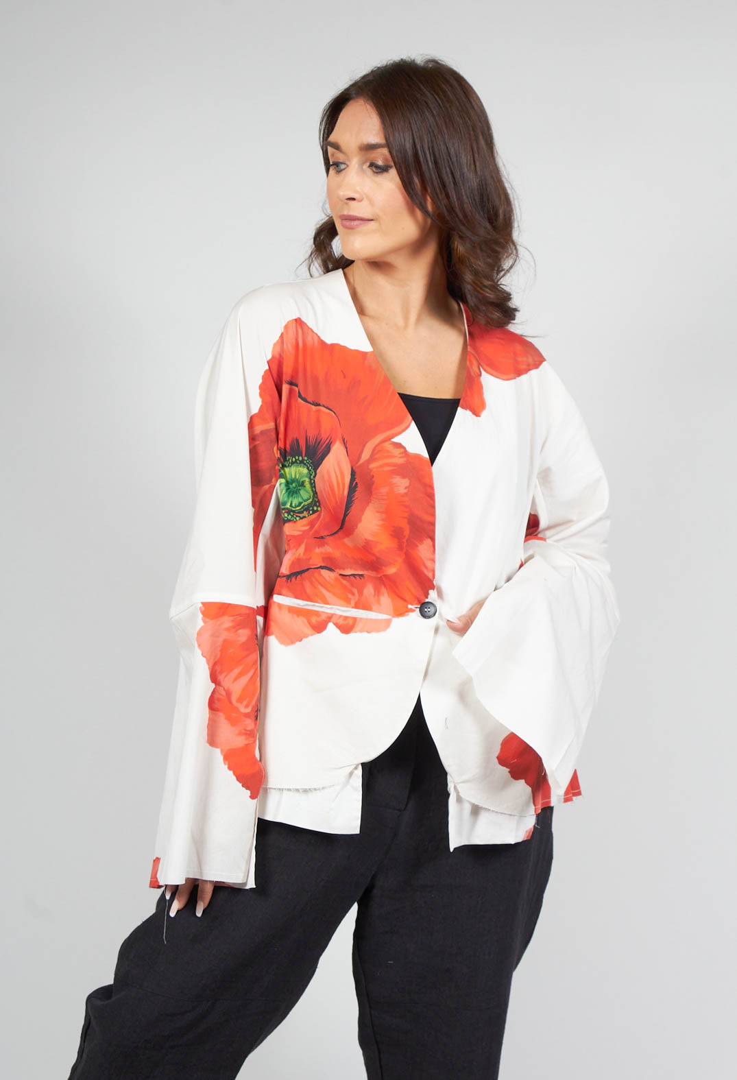 Poppy Print Jacket in White and Red
