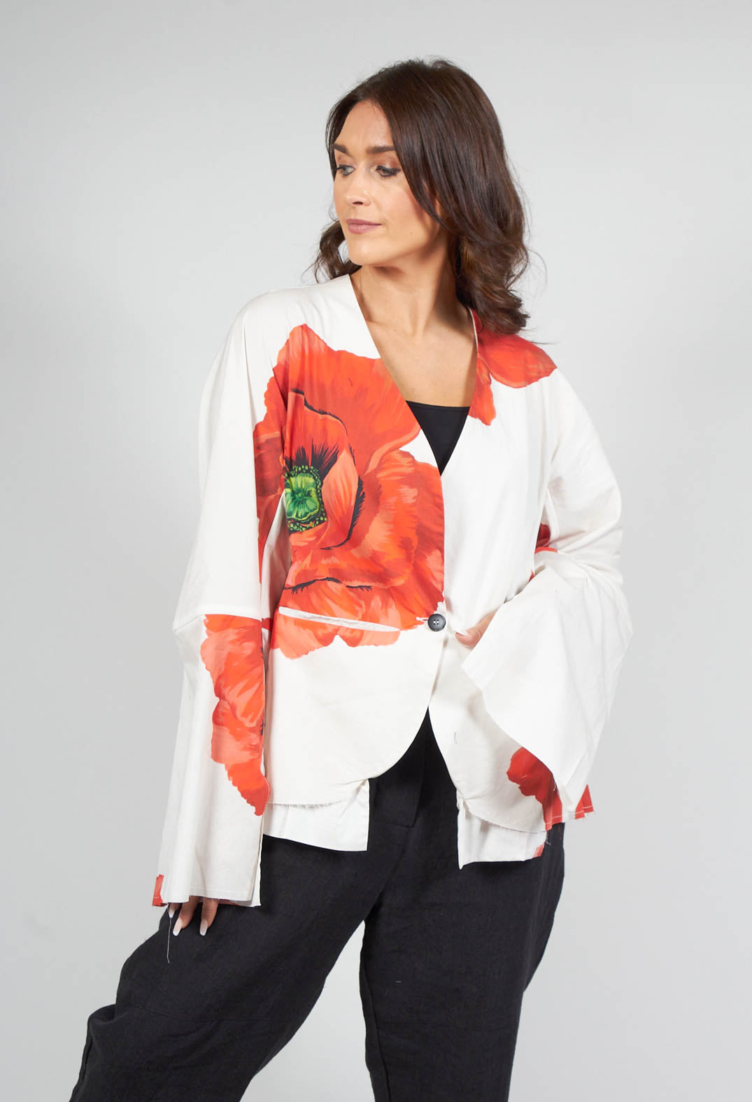 Poppy Print Jacket in White and Red – Olivia May