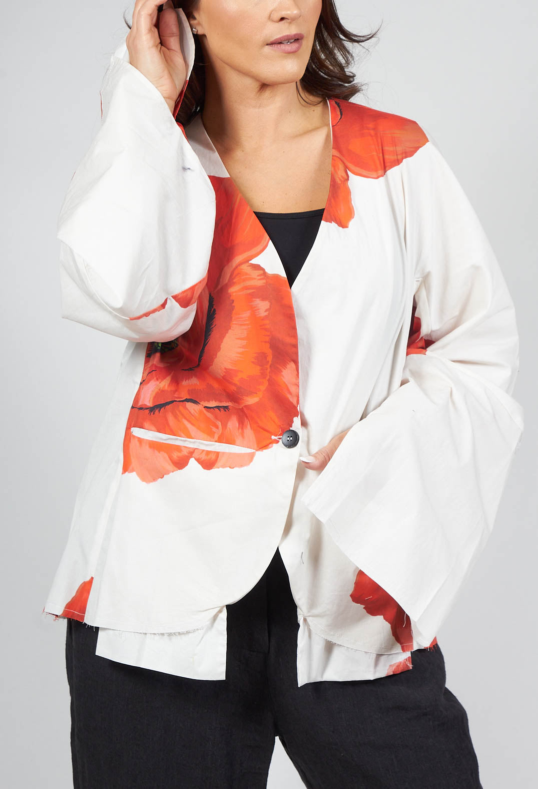 Poppy Print Jacket in White and Red