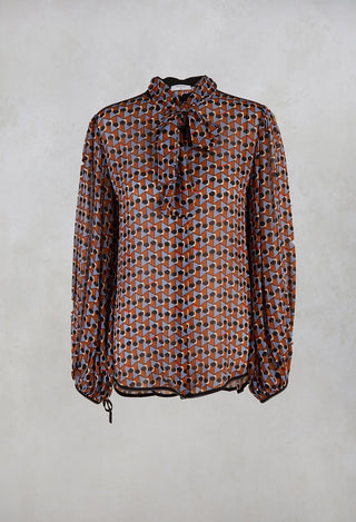 Beatrice B printed blouse in brown with neck tie