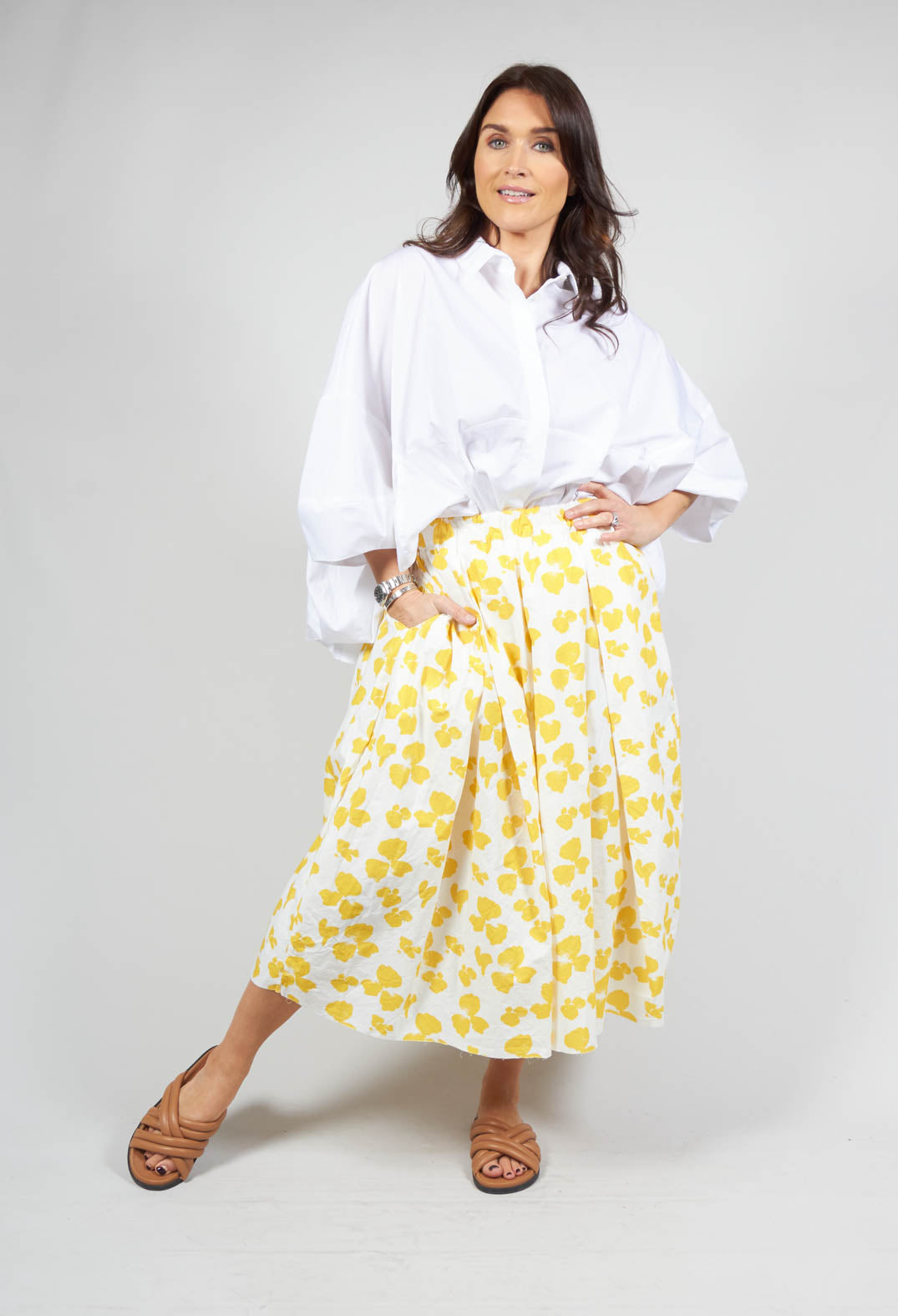 Printed Jenna Skirt in Yellow Flowers
