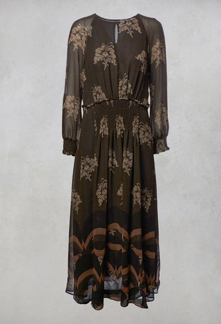 Printed Sheer Maxi Dress in Moro / Fango / Beige