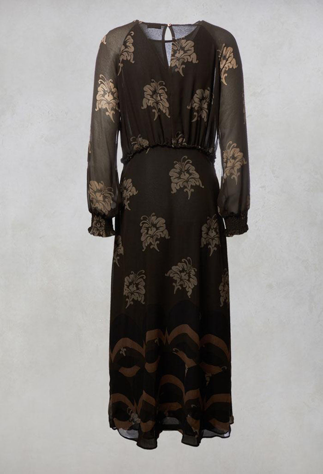 Printed Sheer Maxi Dress in Moro / Fango / Beige