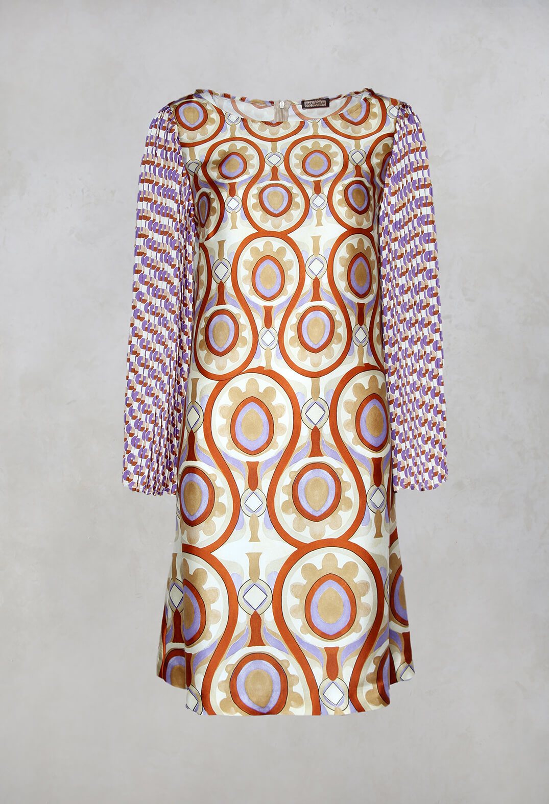 Printed Shift Dress in Beige/Malva