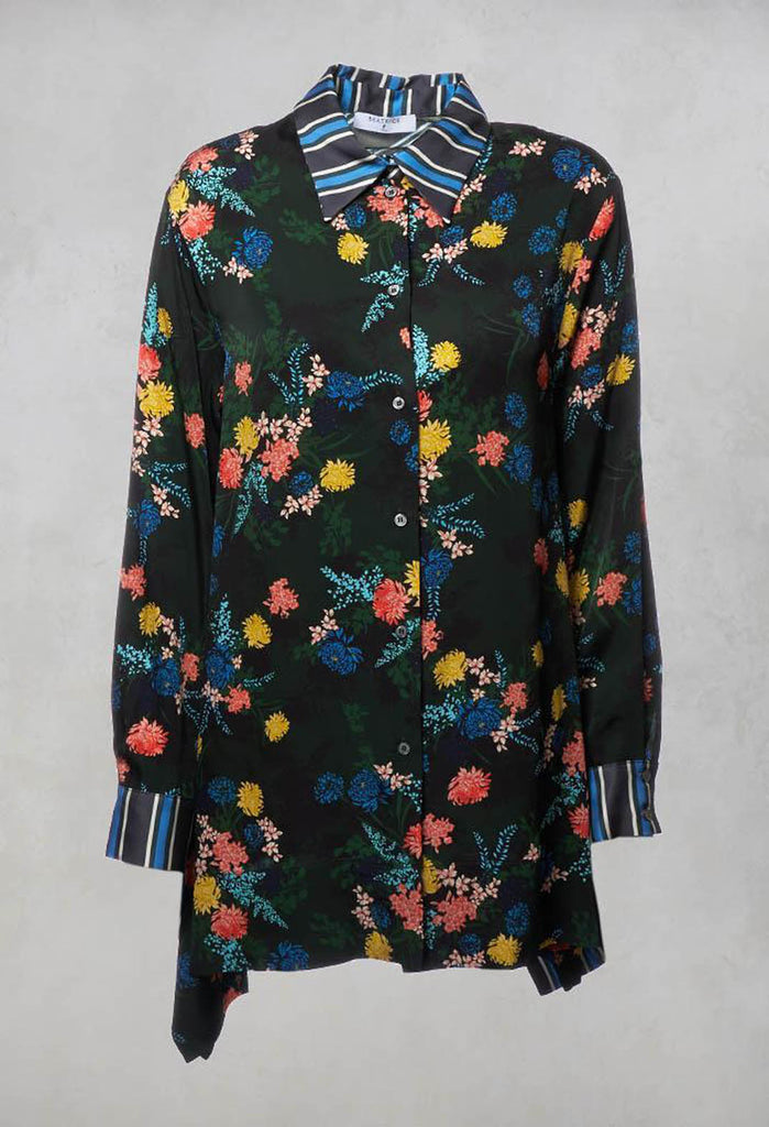 long sleeved printed silk shirt in green with