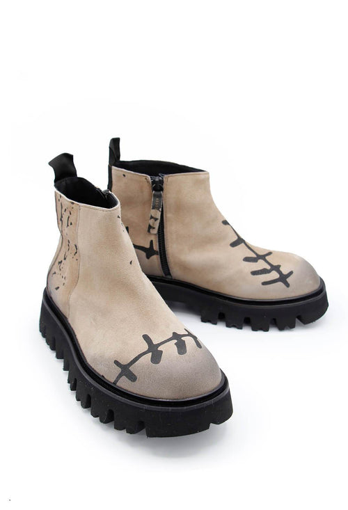 Printed Suede Ankle Boot in Walnut Print
