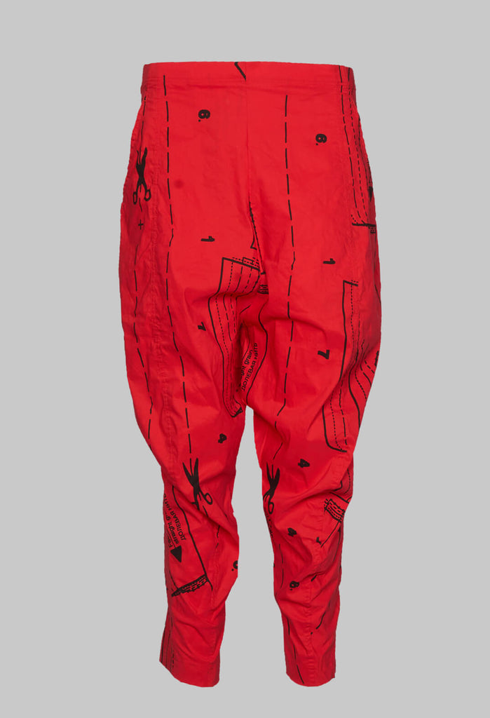 Pull On Drop Crotch Trousers in Melon Black Allover