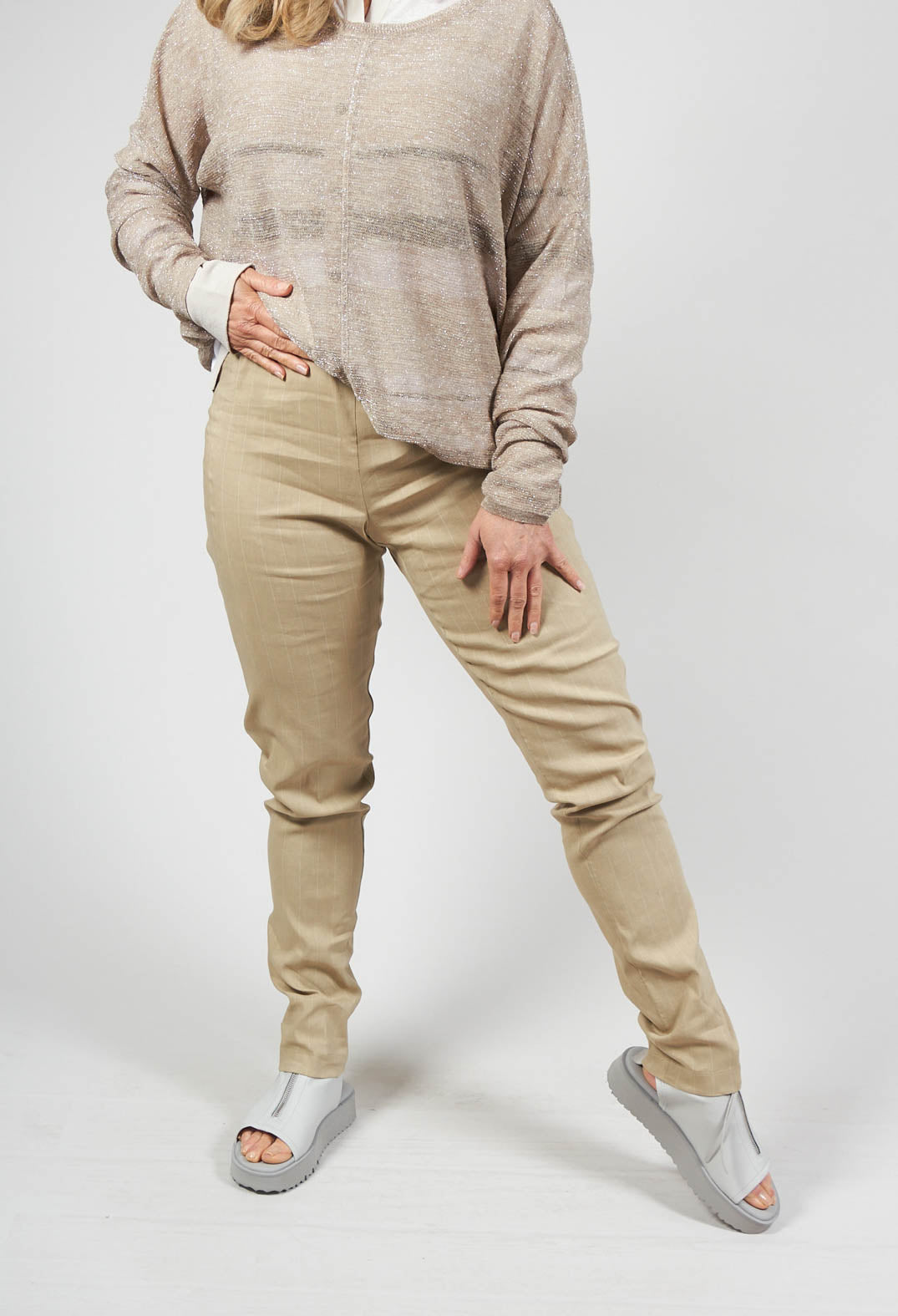 Pull On Pinstripe Leggings in Beige