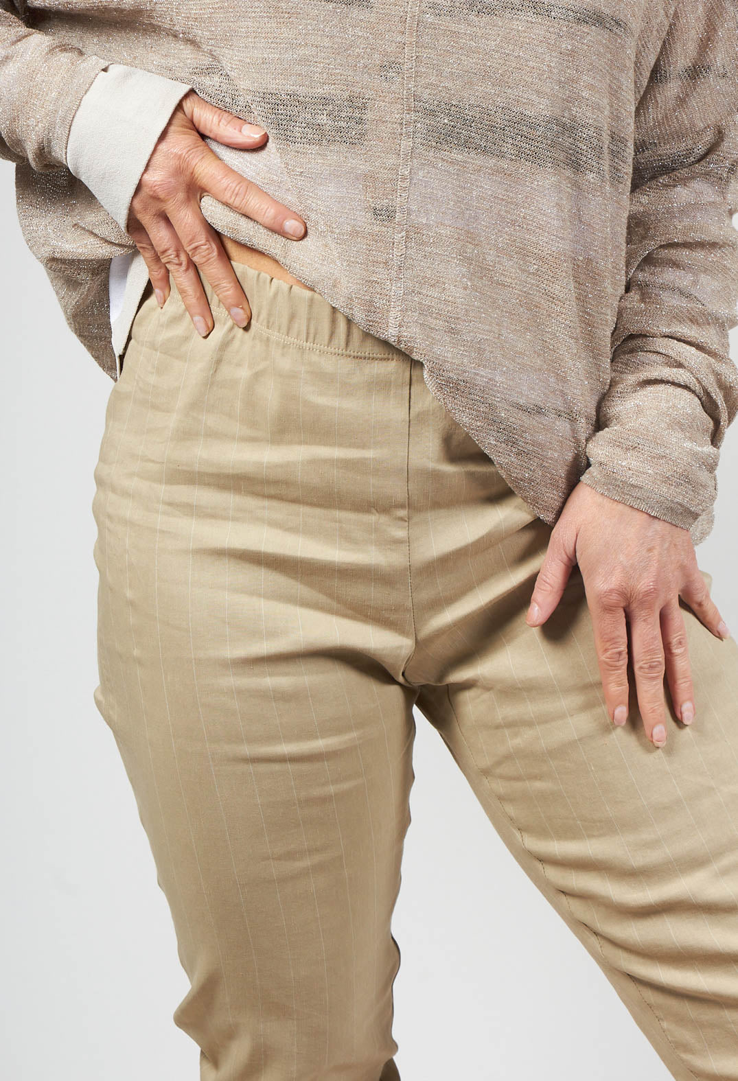 Pull On Pinstripe Leggings in Beige