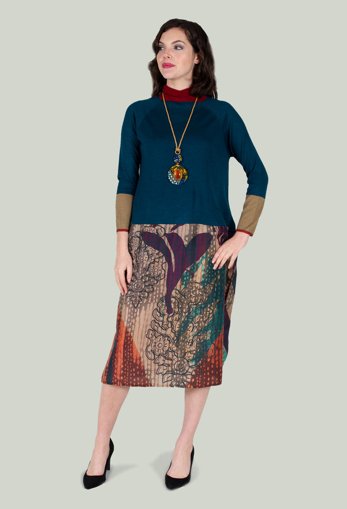 Poppy Turtle Neck Dress in Winter Rain Multicolor
