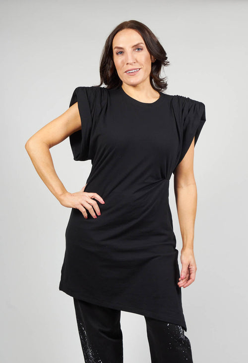 Ruched Shoulder Padded Dress in Black