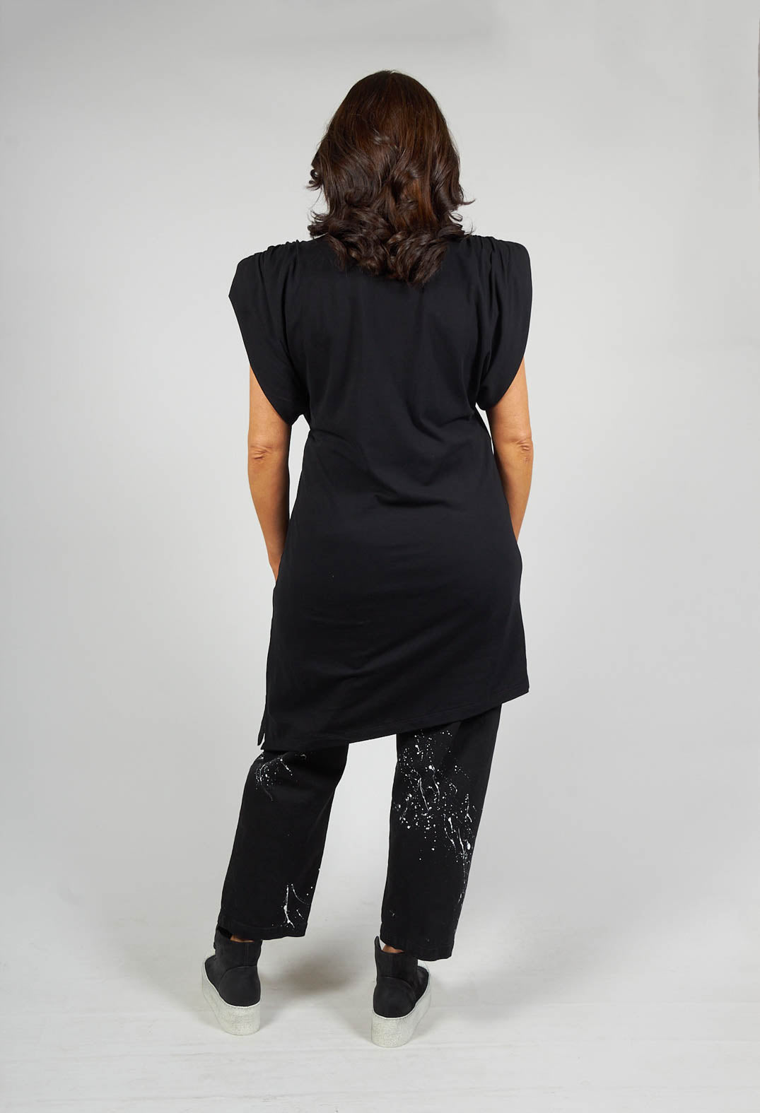 Ruched Shoulder Padded Dress in Black