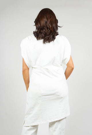 Ruched Shoulder Padded Dress in White