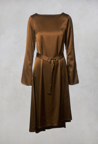 Satin Midi Dress in Azzurrite Tobacco