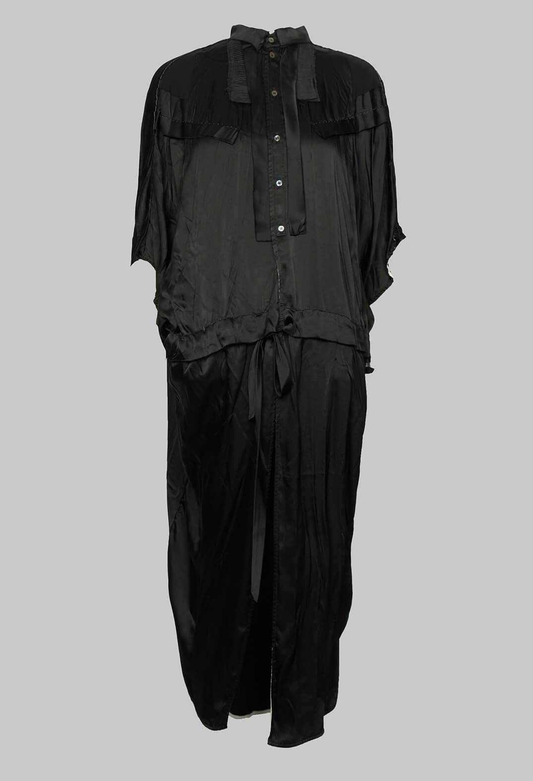 Satin Silk Shirt Dress in Anthracite1