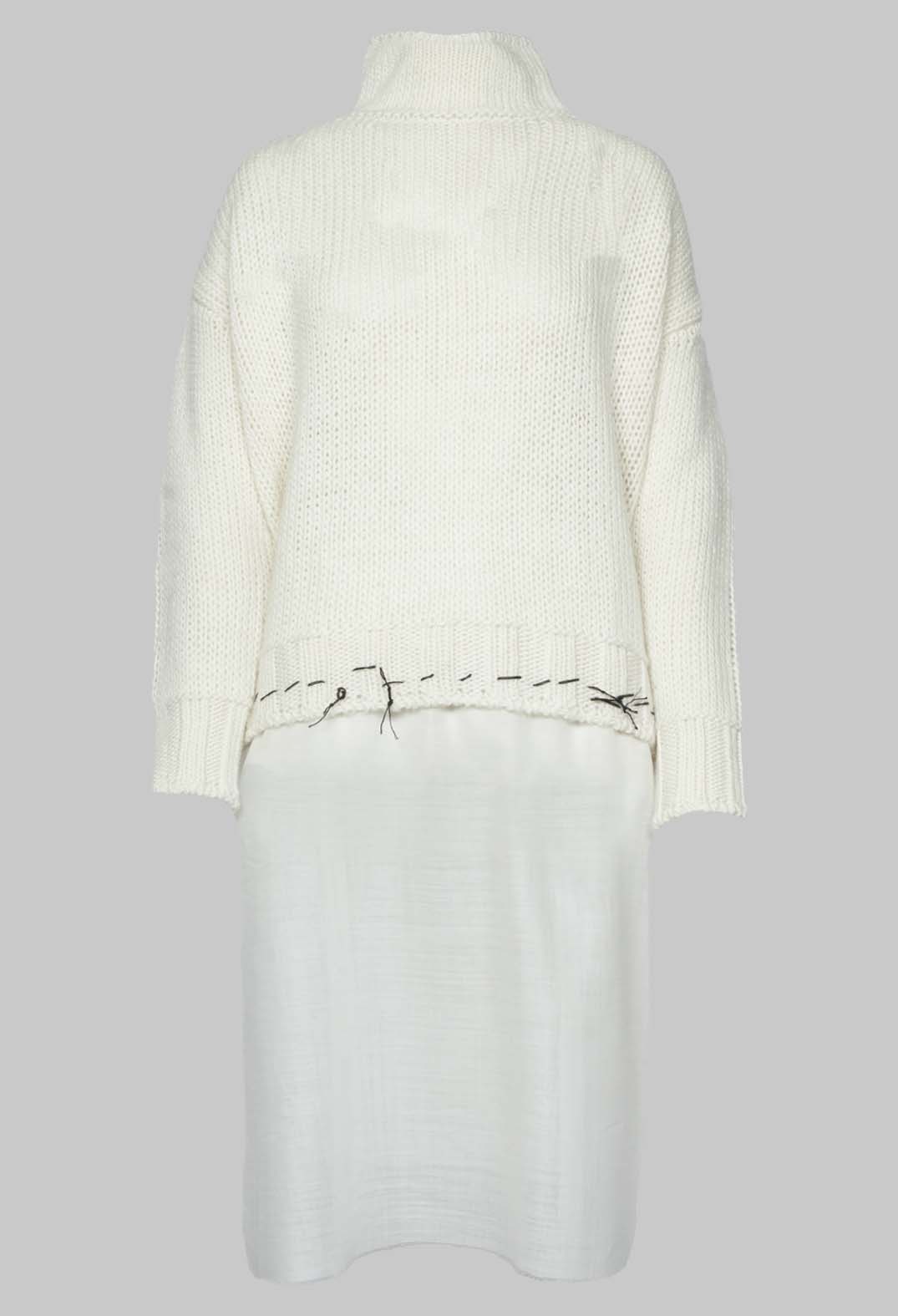 Seamed Sweater with Gauze in Cream