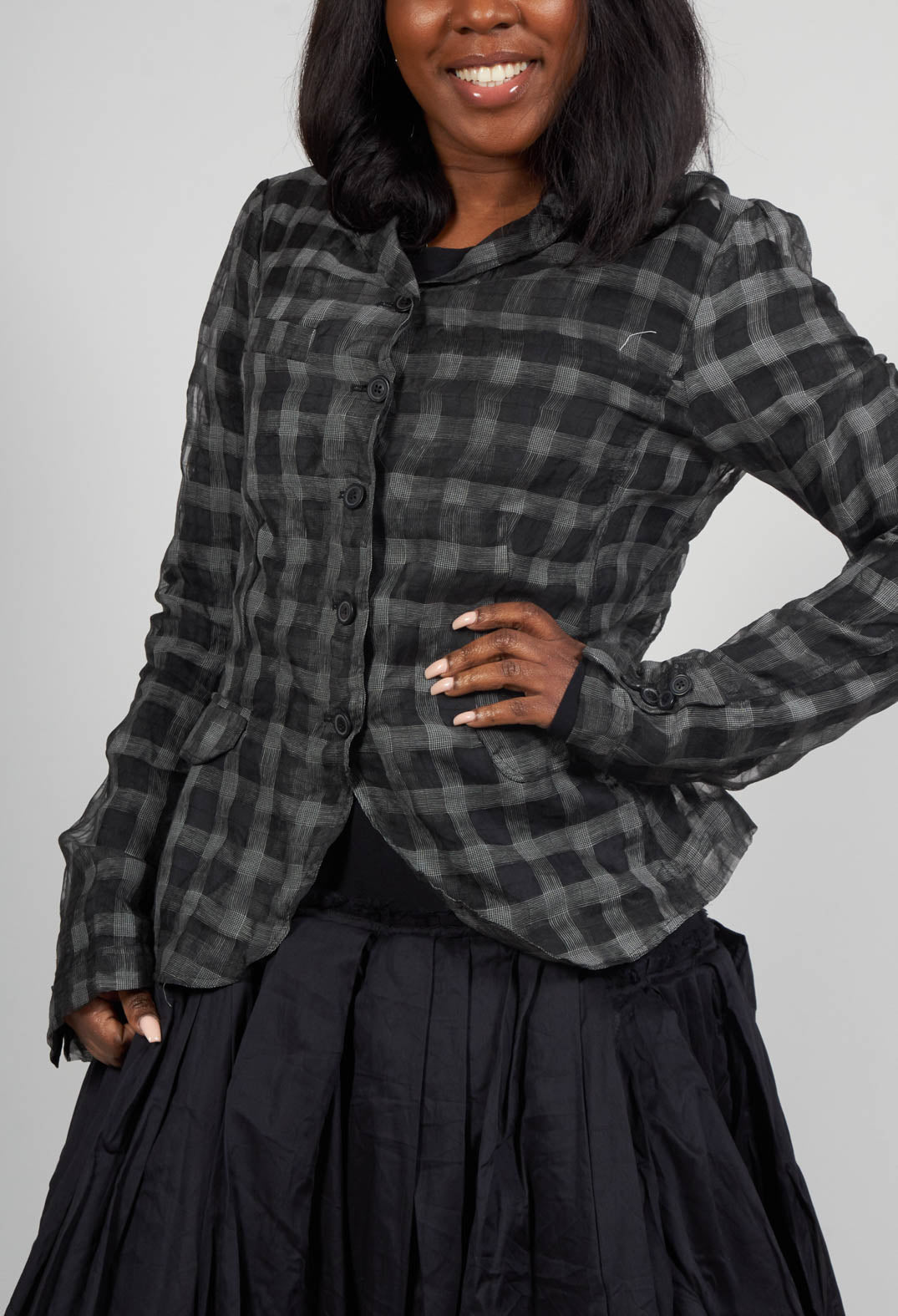 Sheer Fitted Jacket in Black Check