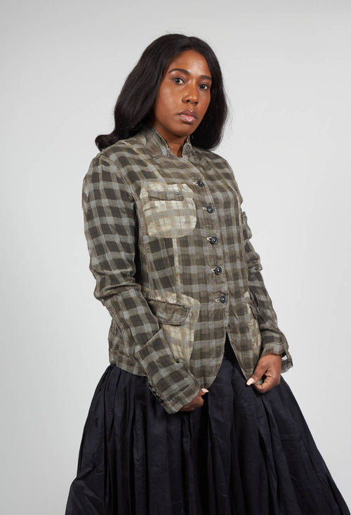 Sheer Fitted Jacket in Linen Check