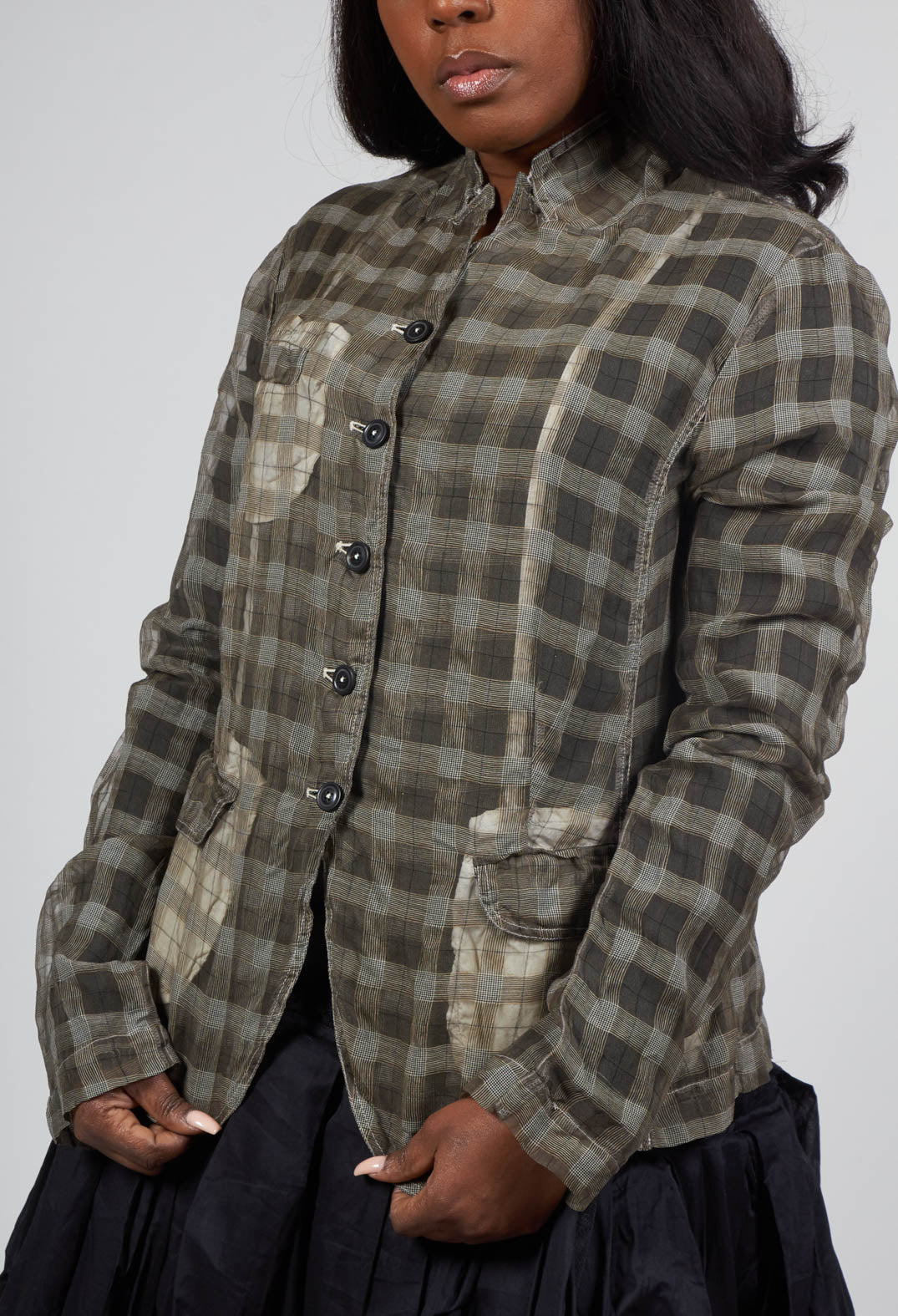 Sheer Fitted Jacket in Linen Check