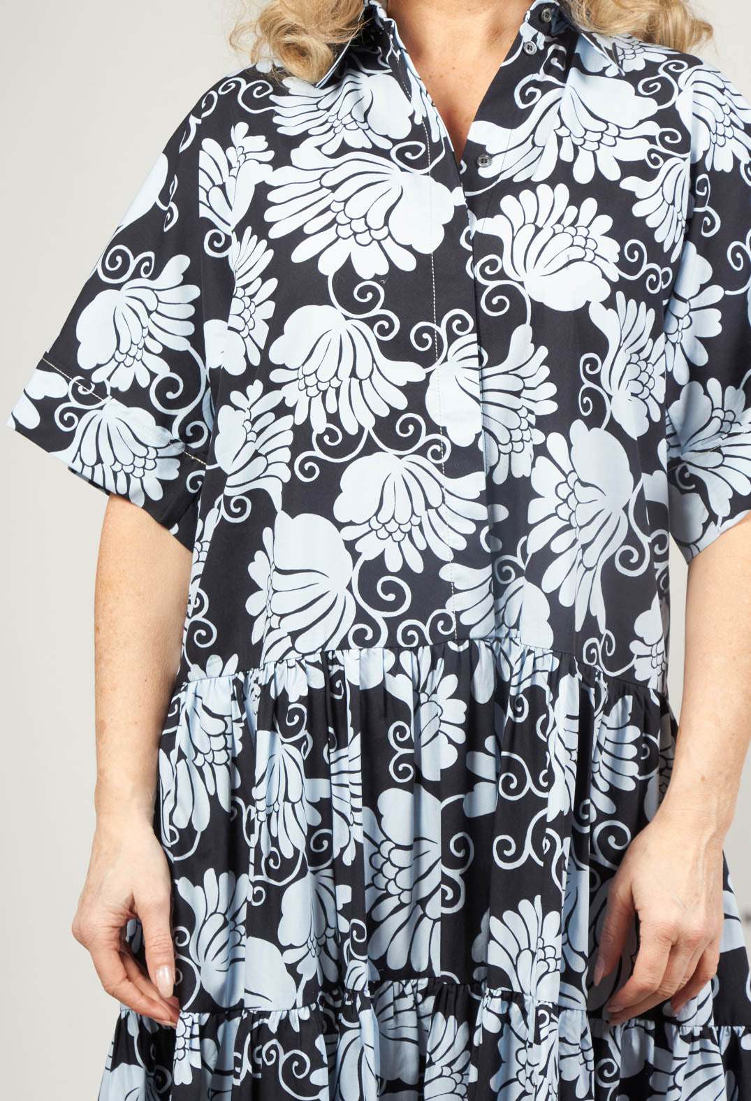 shirt dress in bloom print with mid length sleeves
