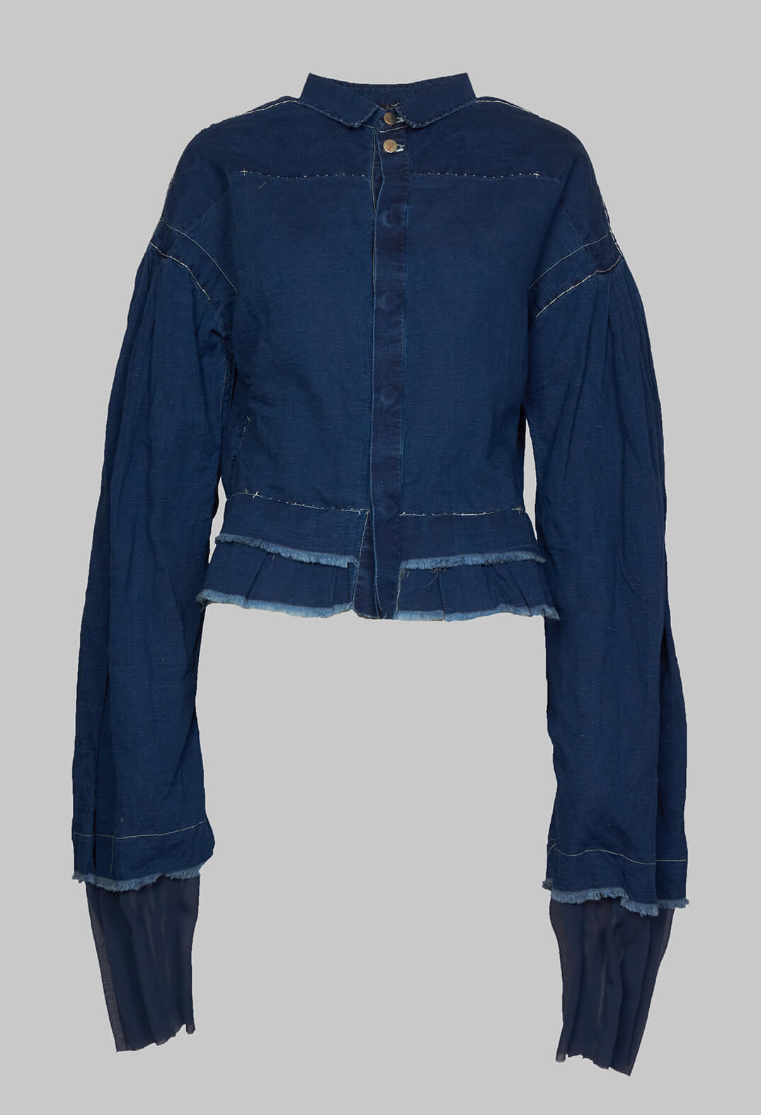 Wide Sleeve Shirt with Distressed Detail in Dark Navy
