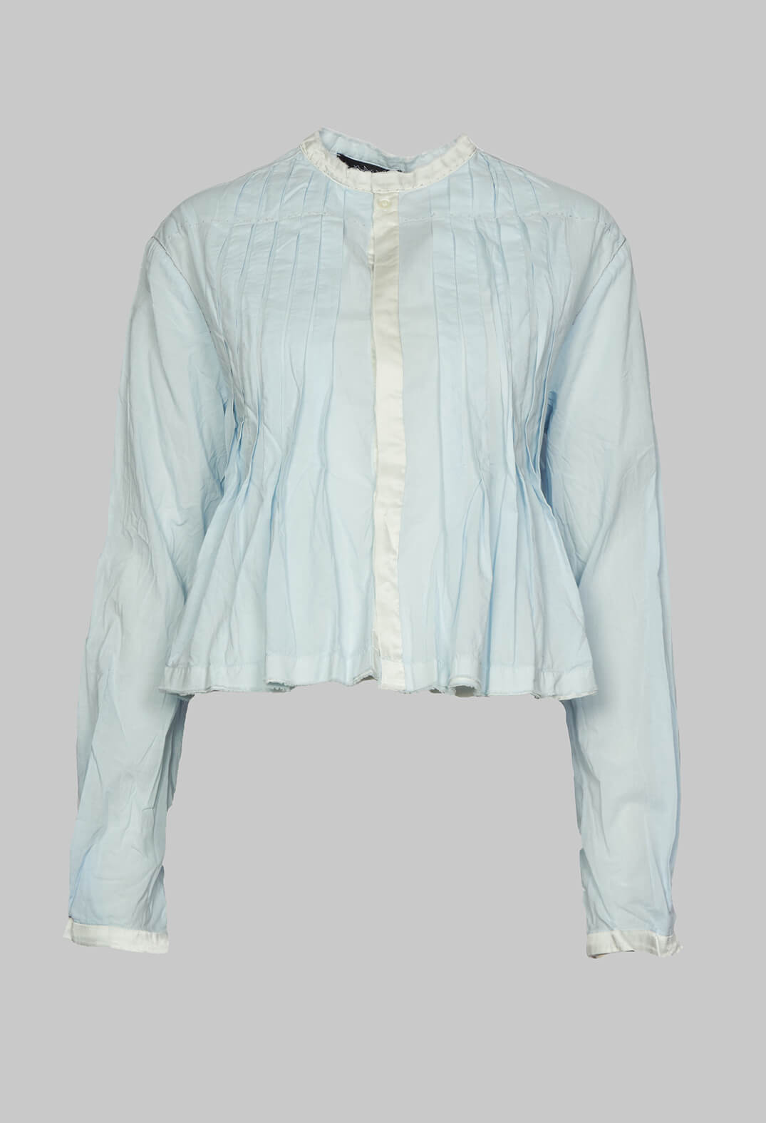 Cropped Cotton Shirt with Pleating in Light Blue