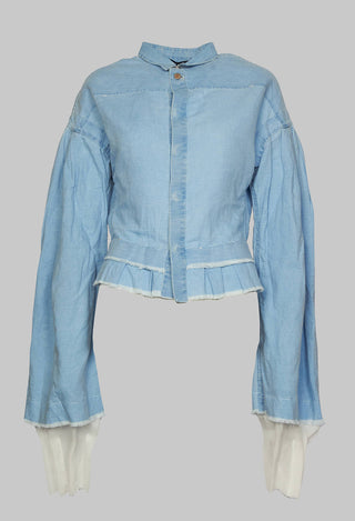 Wide Sleeve Shirt with Distressed Detail in Light Blue