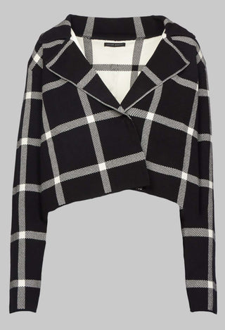 Short Cardigan with Check Design in Black