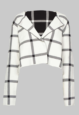 Short Cardigan with Check Design in White