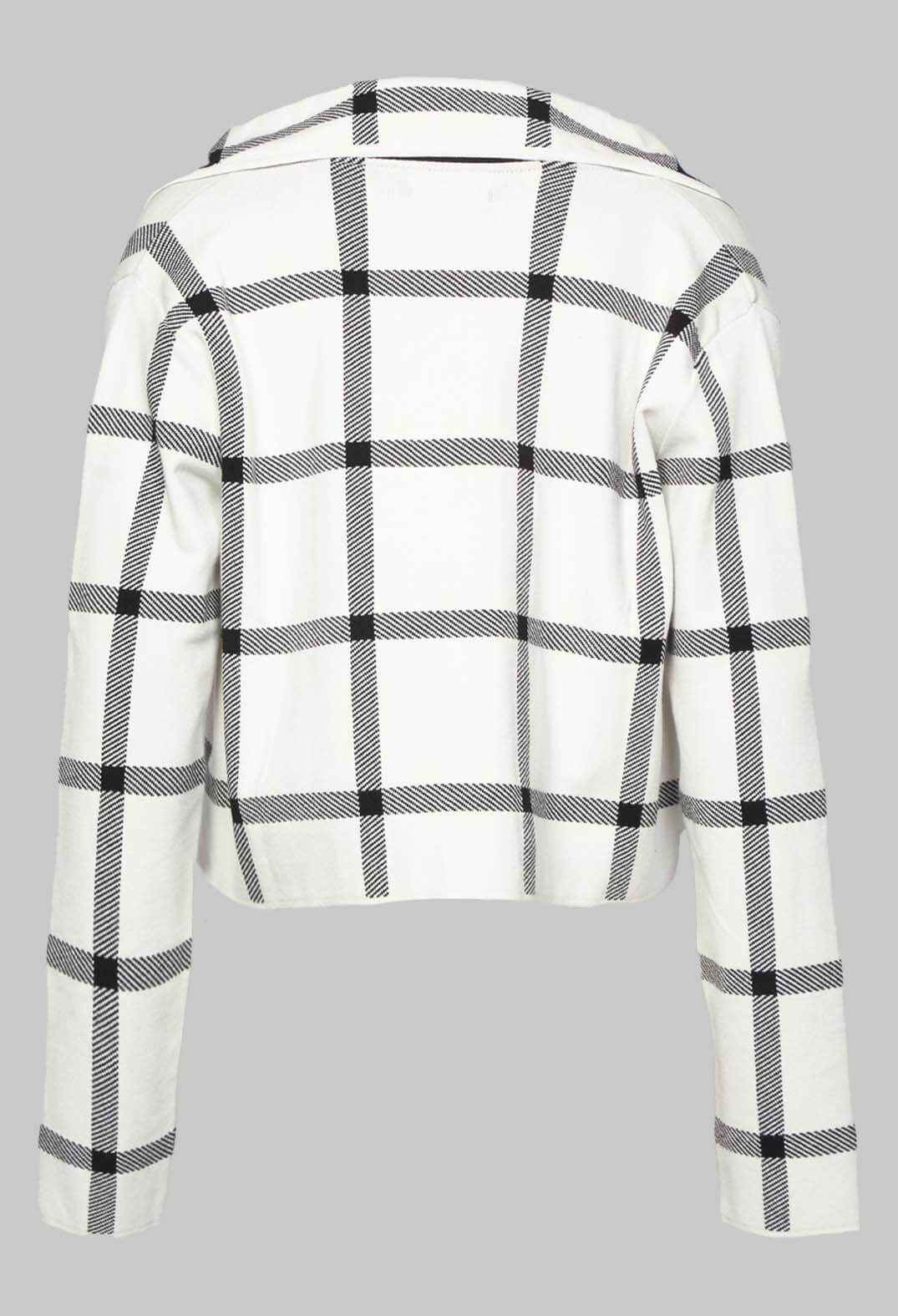 Short Cardigan with Check Design in White