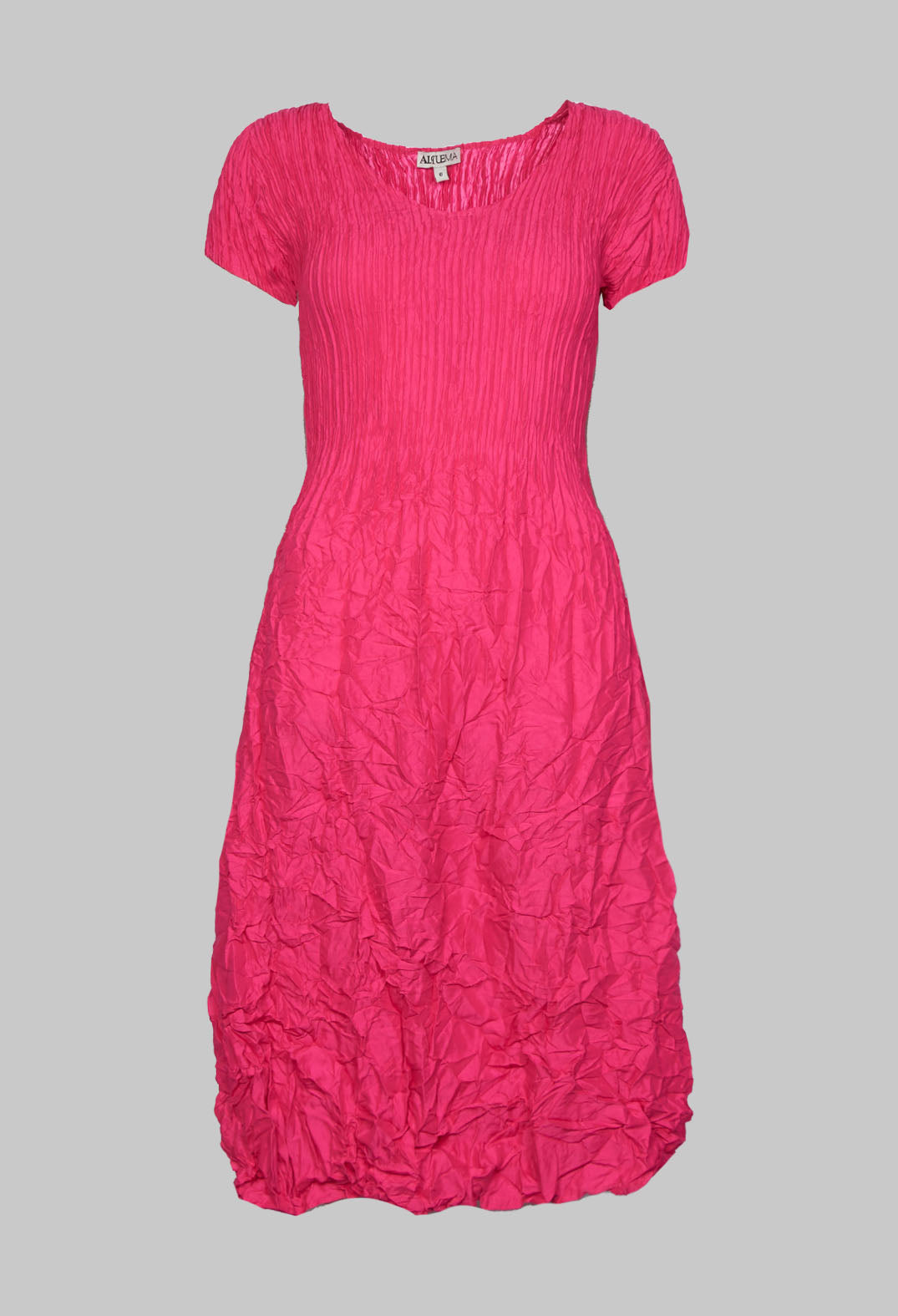 Short Sleeve Crinkle Dress in Mars Pink