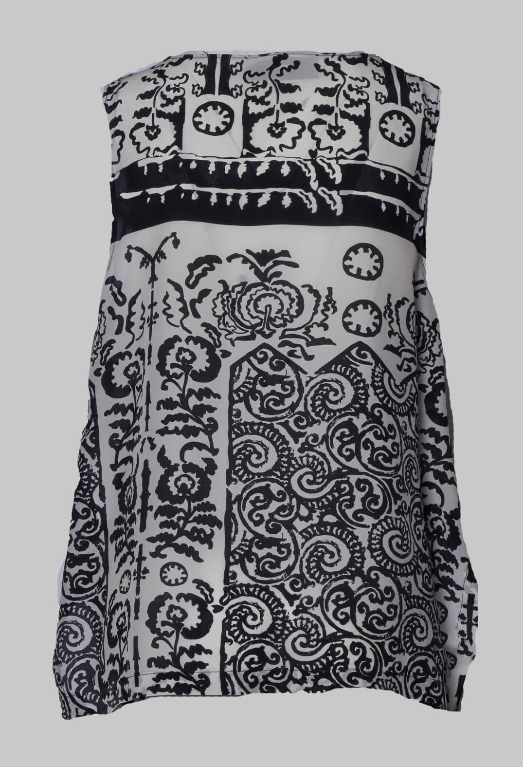 Beatrice B black print silk vest top with side splits