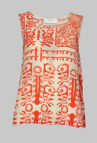 Beatrice B silk vest top in orange print with side splits