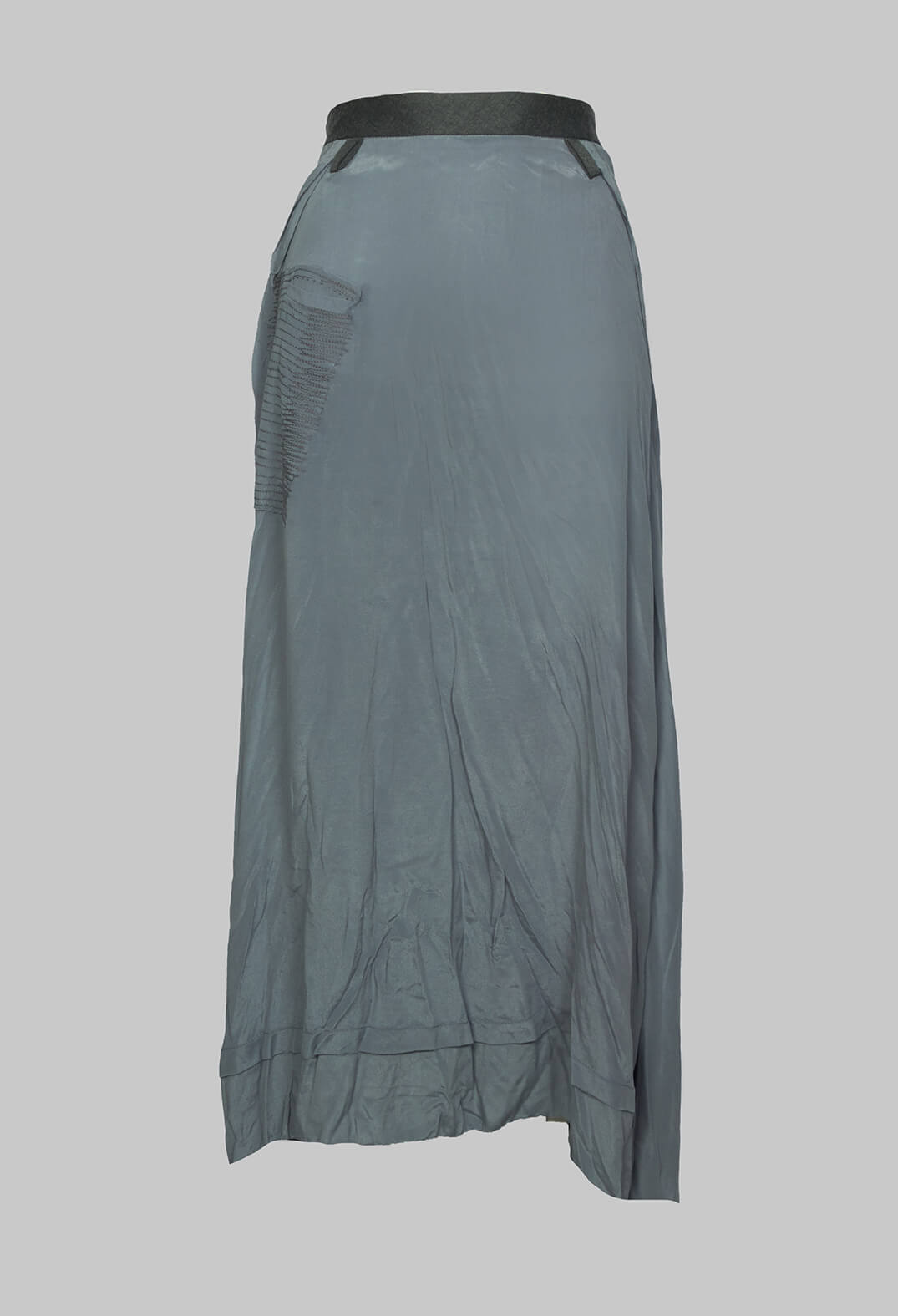 Long Washed Silk Skirt with Patch Pocket Detail in Grey