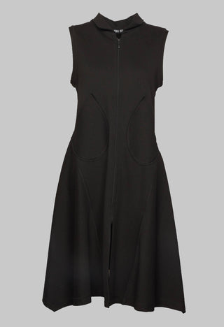 Sleeveless A Line Dress with Front Zip in Black