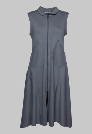 Sleeveless A Line Dress with Front Zip in Grey