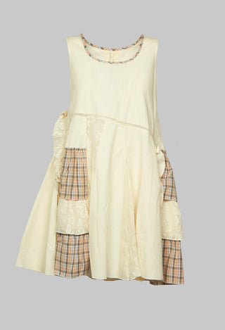 Sleeveless A Line Top with Francoise Tartan Detail in Cream