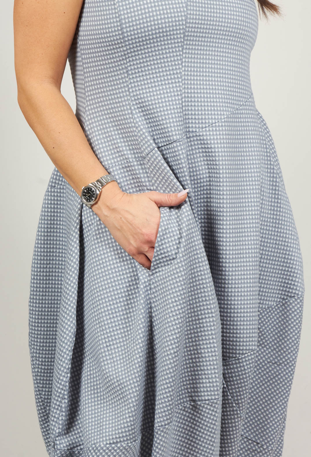 Sleeveless Dress with Seam Detail in Water Check