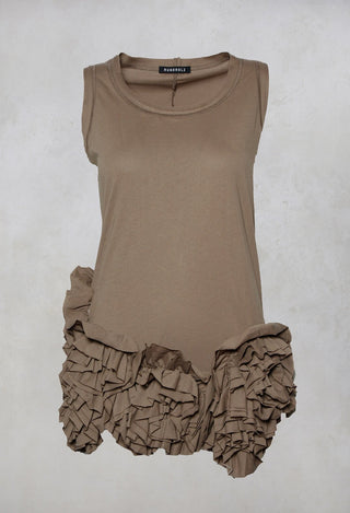Sleeveless Jersey T Shirt in Toffee with Ruffle Hem