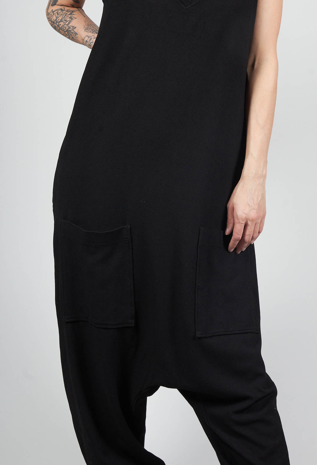 Sleeveless Overalls with V Neck Back in Black