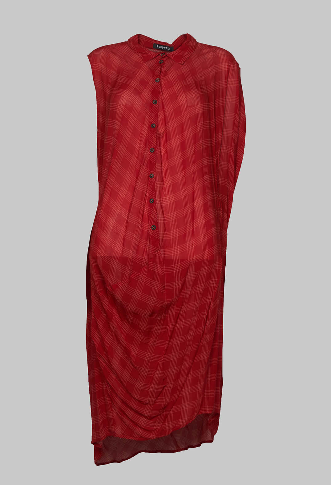 Sleeveless Shirt Dress with Curved Hemline in Fraise Print