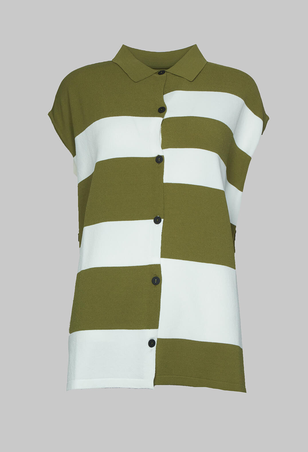 Sleeveless Stripe Polo Top in Green